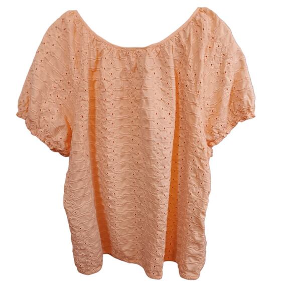 ST. JOHN BAY Cotton Eyelet Top Blouse Plus 3X Peach Orange Comfort Vacation Trip - Picture 2 of 7